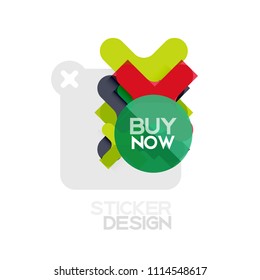 Geometrisches Flachdesign-Cross-Form-Sticker-Symbol, Papierstil-Design mit Kaufen jetzt Beispieltext, für Geschäfts- oder Webpräsentationen, App- oder Schnittstellenschaltflächen, Banner und Etiketten von Internetseiten