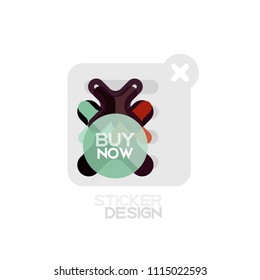 Flat design cross shape geometric sticker icon, paper style design with buy now sample text, for business or web presentation, app or interface buttons, internet website store banners and labels