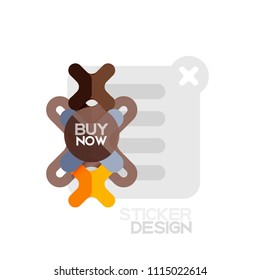 Flat design cross shape geometric sticker icon, paper style design with buy now sample text, for business or web presentation, app or interface buttons, internet website store banners and labels
