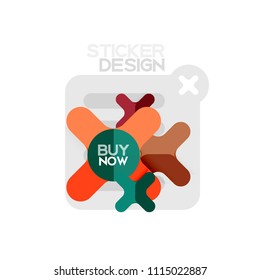 Geometrisches Flachdesign-Cross-Form-Sticker-Symbol, Papierstil-Design mit Kaufen jetzt Beispieltext, für Geschäfts- oder Webpräsentationen, App- oder Schnittstellenschaltflächen, Banner und Etiketten von Internetseiten
