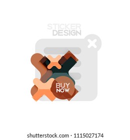 Flat design cross shape geometric sticker icon, paper style design with buy now sample text, for business or web presentation, app or interface buttons, internet website store banners and labels