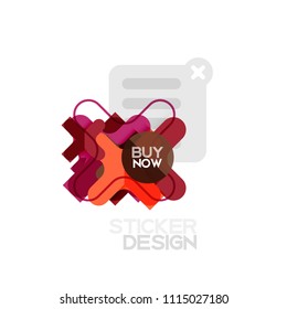Flat design cross shape geometric sticker icon, paper style design with buy now sample text, for business or web presentation, app or interface buttons, internet website store banners and labels