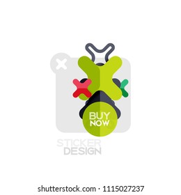 Flat design cross shape geometric sticker icon, paper style design with buy now sample text, for business or web presentation, app or interface buttons, internet website store banners and labels