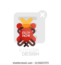 Flat design cross shape geometric sticker icon, paper style design with buy now sample text, for business or web presentation, app or interface buttons, internet website store banners and labels