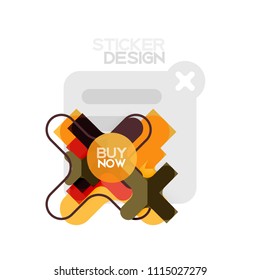 Flat design cross shape geometric sticker icon, paper style design with buy now sample text, for business or web presentation, app or interface buttons, internet website store banners and labels