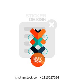 Ícone de adesivo geométrico de forma transversal de design plano, design de estilo de papel com texto de amostra de comprar agora, para apresentação na Web ou em negócios, botões de aplicativo ou interface, banners e rótulos de loja de sites da internet