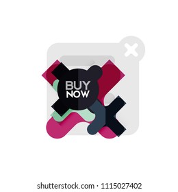 Flat design cross shape geometric sticker icon, paper style design with buy now sample text, for business or web presentation, app or interface buttons, internet website store banners and labels