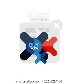 Geometrisches Flachdesign-Cross-Form-Sticker-Symbol, Papierstil-Design mit Kaufen jetzt Beispieltext, für Geschäfts- oder Webpräsentationen, App- oder Schnittstellenschaltflächen, Banner und Etiketten von Internetseiten