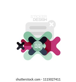 Geometrisches Flachdesign-Cross-Form-Sticker-Symbol, Papierstil-Design mit Kaufen jetzt Beispieltext, für Geschäfts- oder Webpräsentationen, App- oder Schnittstellenschaltflächen, Banner und Etiketten von Internetseiten