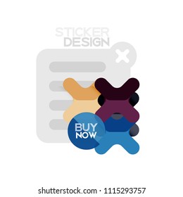 Flat design cross shape geometric sticker icon, paper style design with buy now sample text, for business or web presentation, app or interface buttons, internet website store banners and labels