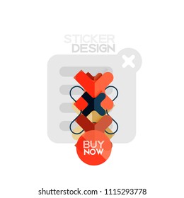 Flat design cross shape geometric sticker icon, paper style design with buy now sample text, for business or web presentation, app or interface buttons, internet website store banners and labels