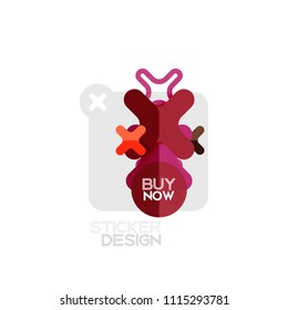 Flat design cross shape geometric sticker icon, paper style design with buy now sample text, for business or web presentation, app or interface buttons, internet website store banners and labels
