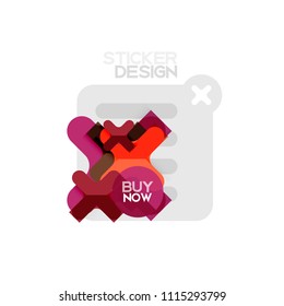 Flat design cross shape geometric sticker icon, paper style design with buy now sample text, for business or web presentation, app or interface buttons, internet website store banners and labels