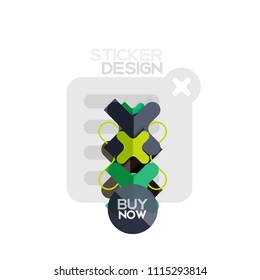 Flat design cross shape geometric sticker icon, paper style design with buy now sample text, for business or web presentation, app or interface buttons, internet website store banners and labels
