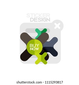 Flat design cross shape geometric sticker icon, paper style design with buy now sample text, for business or web presentation, app or interface buttons, internet website store banners and labels