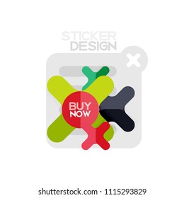 Flat design cross shape geometric sticker icon, paper style design with buy now sample text, for business or web presentation, app or interface buttons, internet website store banners and labels