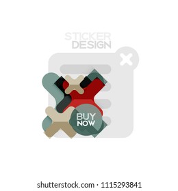 Flat design cross shape geometric sticker icon, paper style design with buy now sample text, for business or web presentation, app or interface buttons, internet website store banners and labels