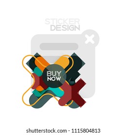 Flat design cross shape geometric sticker icon, paper style design with buy now sample text, for business or web presentation, app or interface buttons, internet website store banners and labels