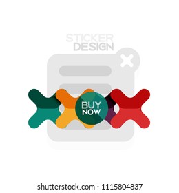 Flat design cross shape geometric sticker icon, paper style design with buy now sample text, for business or web presentation, app or interface buttons, internet website store banners and labels