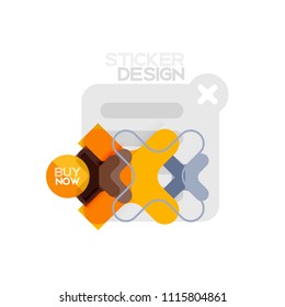 Icono de pegatina geométrica de diseño plano cruzado, diseño de estilo de papel con texto de ejemplo de compra ahora, para presentación de negocios o web, botones de aplicación o interfaz, banderas y etiquetas de tienda de sitios web de Internet