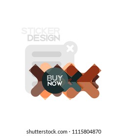 Flat design cross shape geometric sticker icon, paper style design with buy now sample text, for business or web presentation, app or interface buttons, internet website store banners and labels