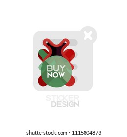 Flat design cross shape geometric sticker icon, paper style design with buy now sample text, for business or web presentation, app or interface buttons, internet website store banners and labels