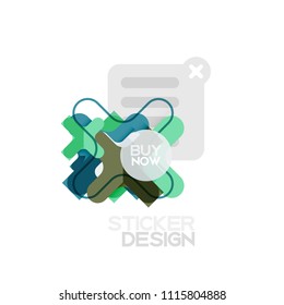 Geometrisches Flachdesign-Cross-Form-Sticker-Symbol, Papierstil-Design mit Kaufen jetzt Beispieltext, für Geschäfts- oder Webpräsentationen, App- oder Schnittstellenschaltflächen, Banner und Etiketten von Internetseiten