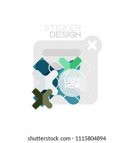 Geometrisches Flachdesign-Cross-Form-Sticker-Symbol, Papierstil-Design mit Kaufen jetzt Beispieltext, für Geschäfts- oder Webpräsentationen, App- oder Schnittstellenschaltflächen, Banner und Etiketten von Internetseiten