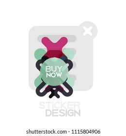 Flat design cross shape geometric sticker icon, paper style design with buy now sample text, for business or web presentation, app or interface buttons, internet website store banners and labels