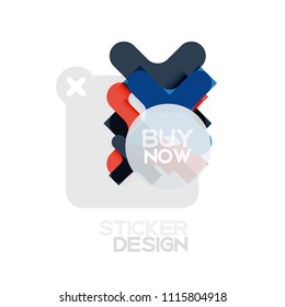 Flat design cross shape geometric sticker icon, paper style design with buy now sample text, for business or web presentation, app or interface buttons, internet website store banners and labels