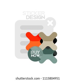 Flat design cross shape geometric sticker icon, paper style design with buy now sample text, for business or web presentation, app or interface buttons, internet website store banners and labels