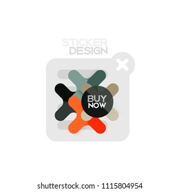 Flat design cross shape geometric sticker icon, paper style design with buy now sample text, for business or web presentation, app or interface buttons, internet website store banners and labels
