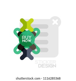 Flat design cross shape geometric sticker icon, paper style design with buy now sample text, for business or web presentation, app or interface buttons, internet website store banners and labels