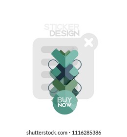 Flat design cross shape geometric sticker icon, paper style design with buy now sample text, for business or web presentation, app or interface buttons, internet website store banners and labels
