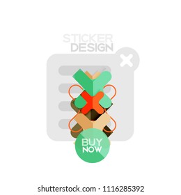 Flat design cross shape geometric sticker icon, paper style design with buy now sample text, for business or web presentation, app or interface buttons, internet website store banners and labels