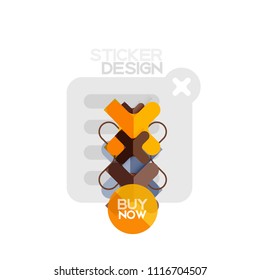 Geometrisches Flachdesign-Cross-Form-Sticker-Symbol, Papierstil-Design mit Kaufen jetzt Beispieltext, für Geschäfts- oder Webpräsentationen, App- oder Schnittstellenschaltflächen, Banner und Etiketten von Internetseiten