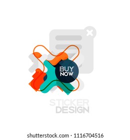 Flat design cross shape geometric sticker icon, paper style design with buy now sample text, for business or web presentation, app or interface buttons, internet website store banners and labels