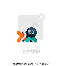 Flat design cross shape geometric sticker icon, paper style design with buy now sample text, for business or web presentation, app or interface buttons, internet website store banners and labels