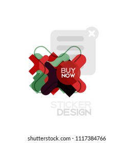 Flat design cross shape geometric sticker icon, paper style design with buy now sample text, for business or web presentation, app or interface buttons, internet website store banners and labels
