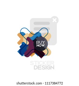 Flat design cross shape geometric sticker icon, paper style design with buy now sample text, for business or web presentation, app or interface buttons, internet website store banners and labels