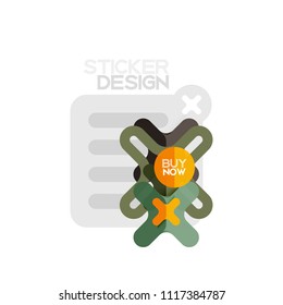 Flat design cross shape geometric sticker icon, paper style design with buy now sample text, for business or web presentation, app or interface buttons, internet website store banners and labels