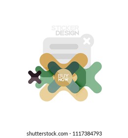 Flat design cross shape geometric sticker icon, paper style design with buy now sample text, for business or web presentation, app or interface buttons, internet website store banners and labels
