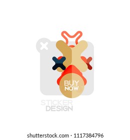 Flat design cross shape geometric sticker icon, paper style design with buy now sample text, for business or web presentation, app or interface buttons, internet website store banners and labels