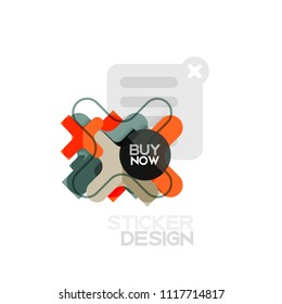Flat design cross shape geometric sticker icon, paper style design with buy now sample text, for business or web presentation, app or interface buttons, internet website store banners and labels