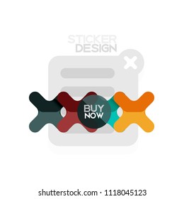 Flat design cross shape geometric sticker icon, paper style design with buy now sample text, for business or web presentation, app or interface buttons, internet website store banners and labels