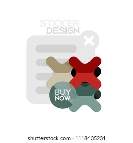 Flat design cross shape geometric sticker icon, paper style design with buy now sample text, for business or web presentation, app or interface buttons, internet website store banners and labels