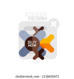 Flat design cross shape geometric sticker icon, paper style design with buy now sample text, for business or web presentation, app or interface buttons, internet website store banners and labels