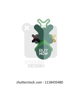 Flat design cross shape geometric sticker icon, paper style design with buy now sample text, for business or web presentation, app or interface buttons, internet website store banners and labels