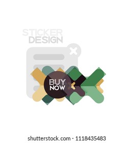 Geometrisches Flachdesign-Cross-Form-Sticker-Symbol, Papierstil-Design mit Kaufen jetzt Beispieltext, für Geschäfts- oder Webpräsentationen, App- oder Schnittstellenschaltflächen, Banner und Etiketten von Internetseiten
