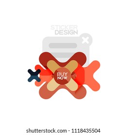 Flat design cross shape geometric sticker icon, paper style design with buy now sample text, for business or web presentation, app or interface buttons, internet website store banners and labels